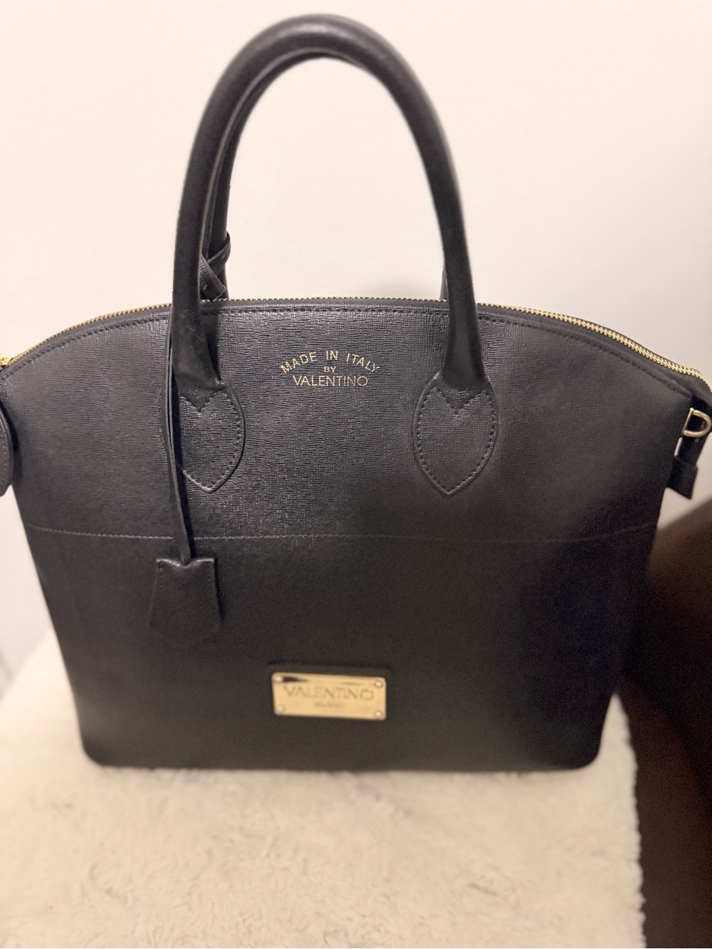Valentino Black Leather Dome Tote with Gold Hardware - Picture 9 of 11